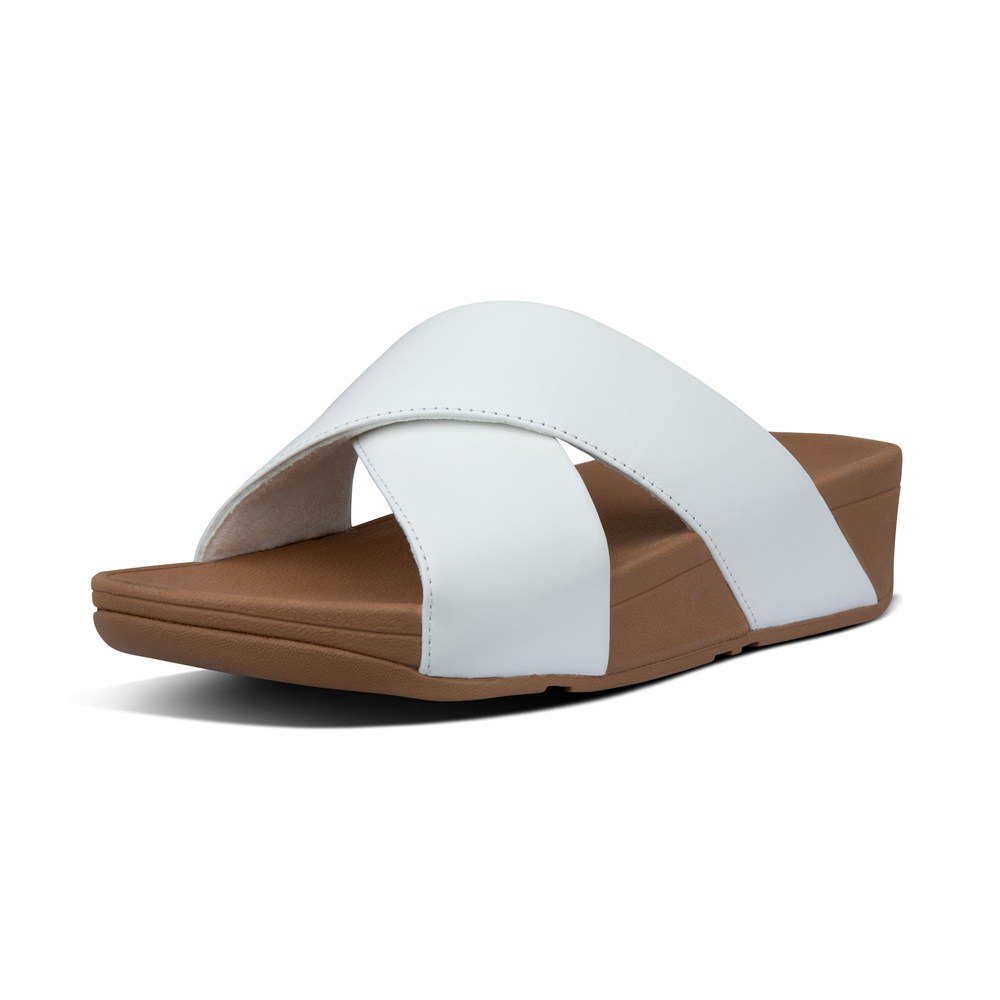 Fitflop Womens Slides White - Lulu Leather Cross - IR4970326